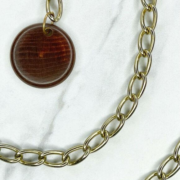 Gold Tone Chain Link Belt Wood Charm Y2K Festival XS/Small (XS/S) ✨ - Picture 6 of 12